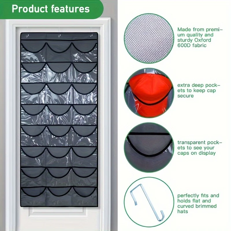 1pc Over The Door Hat Organizer, Baseball Caps Stoarge, Hat & Ball Caps Display, Fitted For Closet Wall Mount Bag With Lar