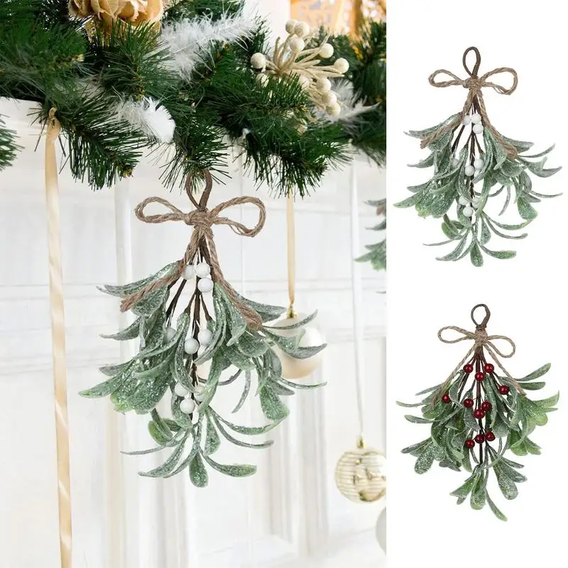 

Frosted Artificial Mistletoe Artificial Hanging Christmas Mistletoe Fake Mistletoe Garland Red White Decorative Flower Bunches