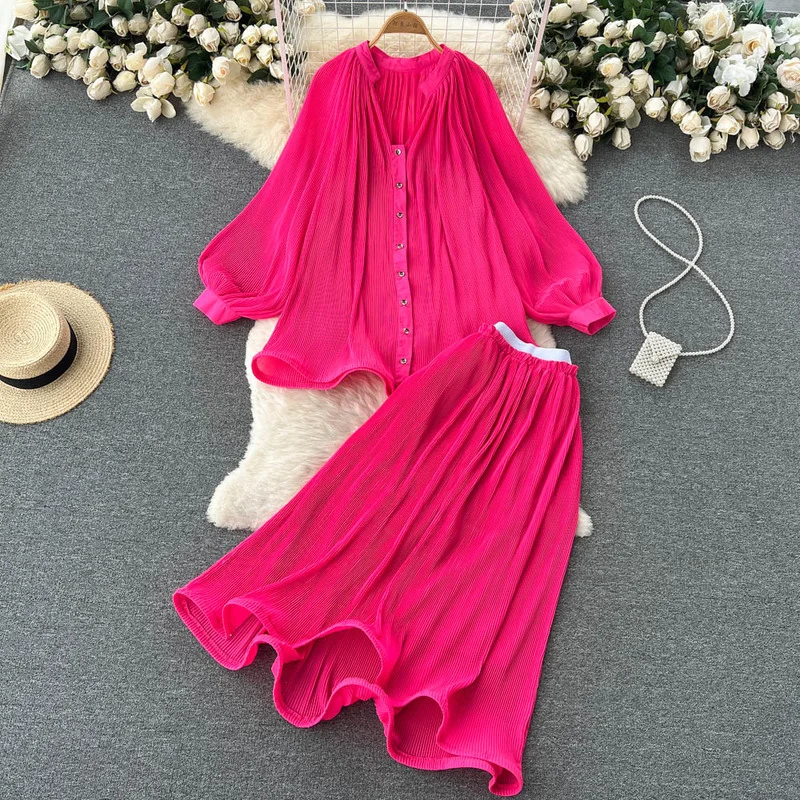 

Nomikuma Ensembles De Jupes Spring Summer V Neck Lantern Sleeve Ruffles Hem Skirt Sets Vintage Elegant Fashion Conjunto Femenino