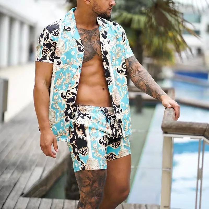 Fashion Hawaiian Print Short Sleeve Shirt Set Men's Beach Coconut Thin Cool Shorts Men's Holiday Casual Shirt Suit 2022 Summer