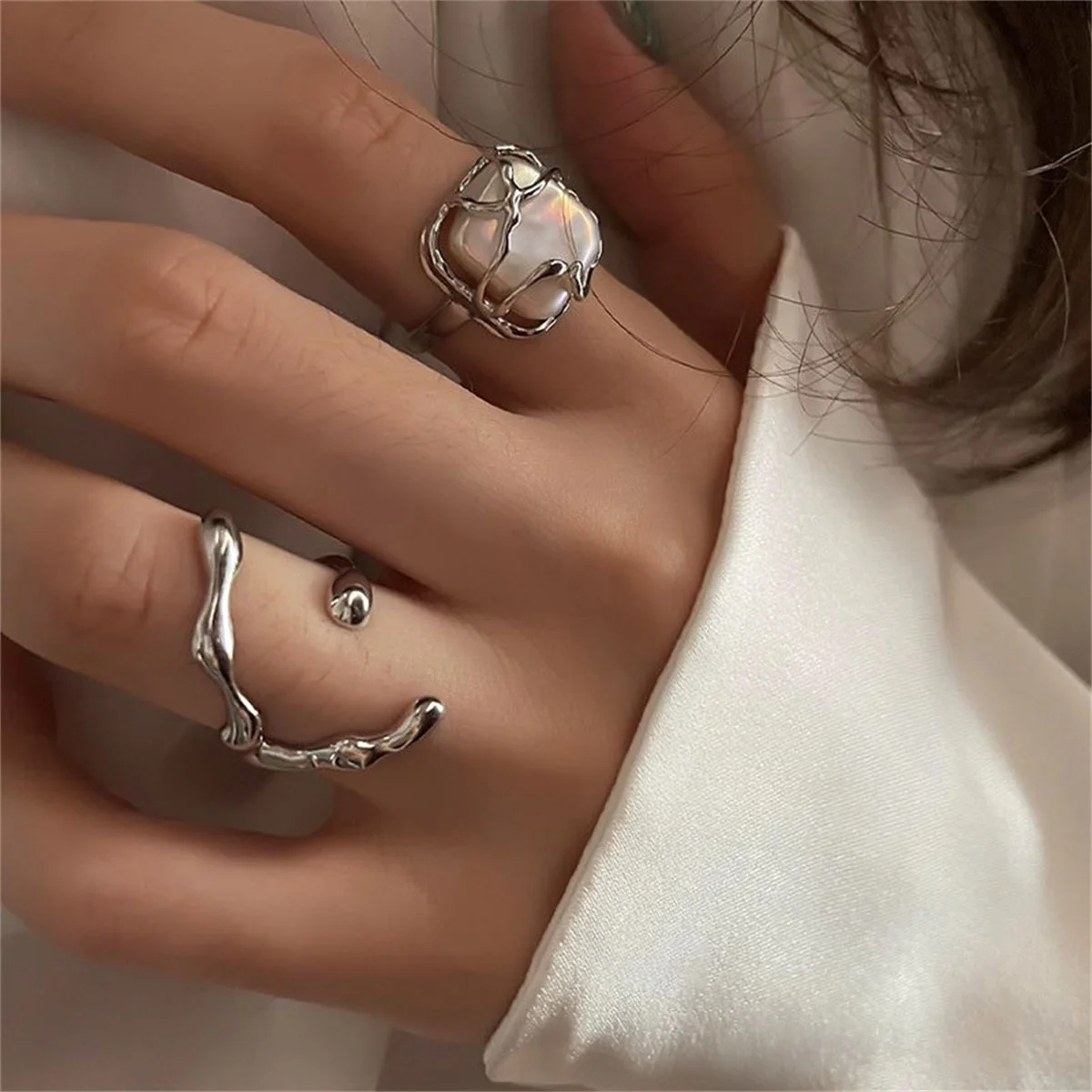 SILVER925 IRREGULAR DESIGN RING/シルバー/リング 925 Sterling Silver Irregular Design Band Ring Set, Silver