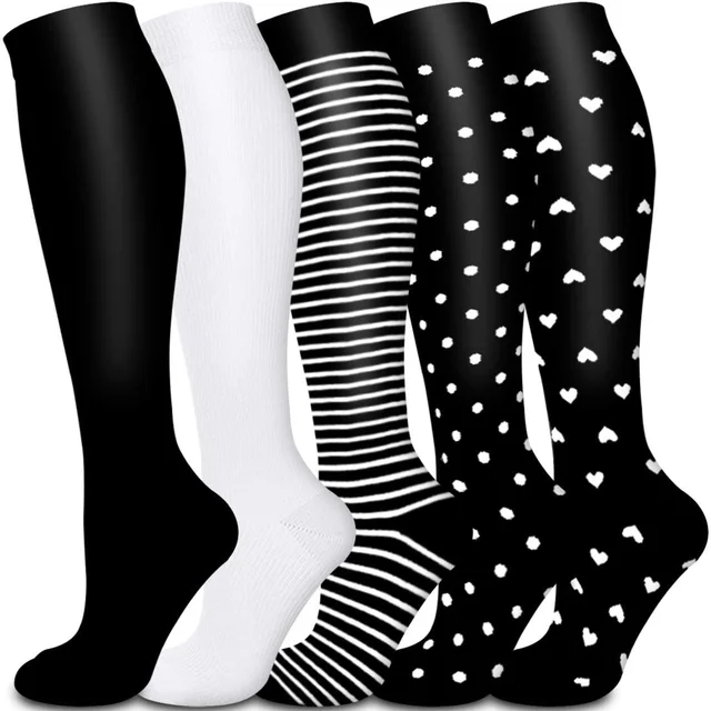 5/6 Pairs Men and Women Compression Socks Circulation Recovery Varicose Veins Nursing Travel Running Hiking Sports Socks 5 pairs-YY001