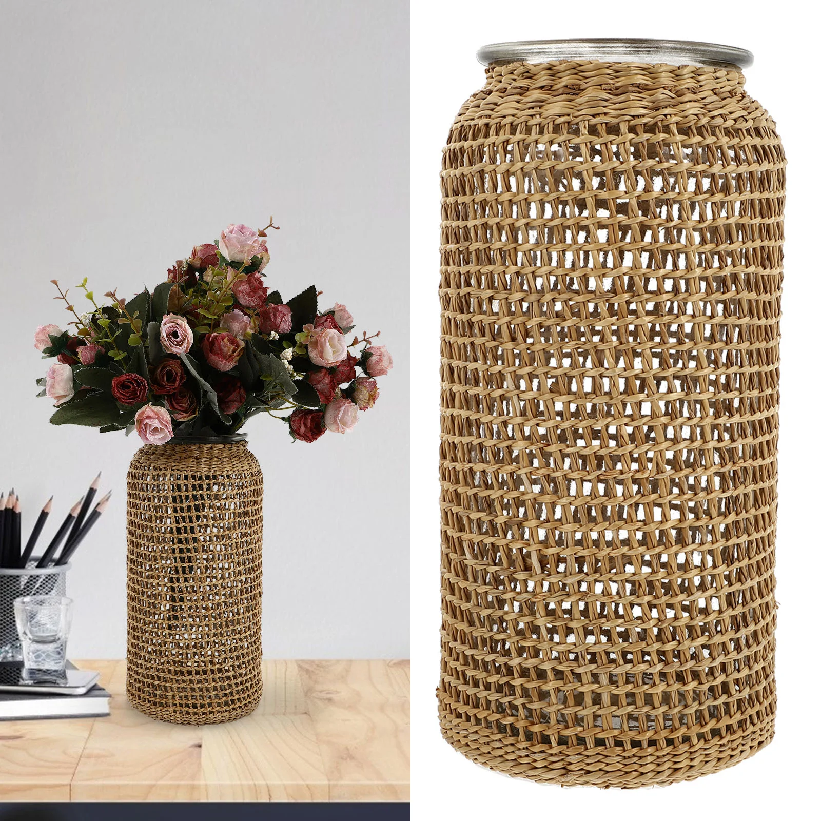 

Glass Vase Terrarium Flower Vessel Ornament Plant Adornment Grass Woven Container Hydroponic Implement