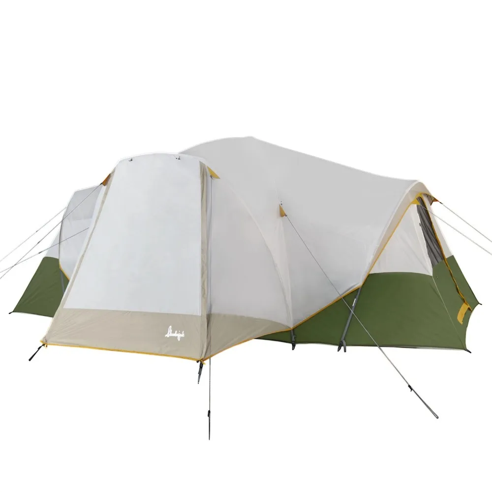 

2024 New 10-Person, 3-Room, Hybrid Dome Tent, Off-White / Green, with Full Fly, Weight 26 Lbs. 6 Oz.