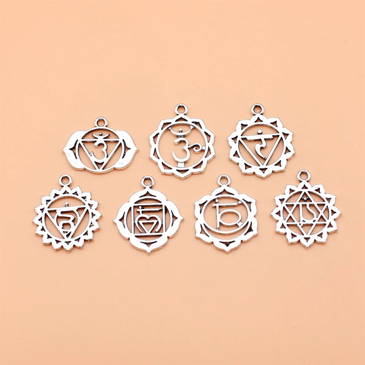 

7pcs Antique Silver Color Chakra Charms Collection For DIY Jewelry Making, 7 Styles, 1 of Each