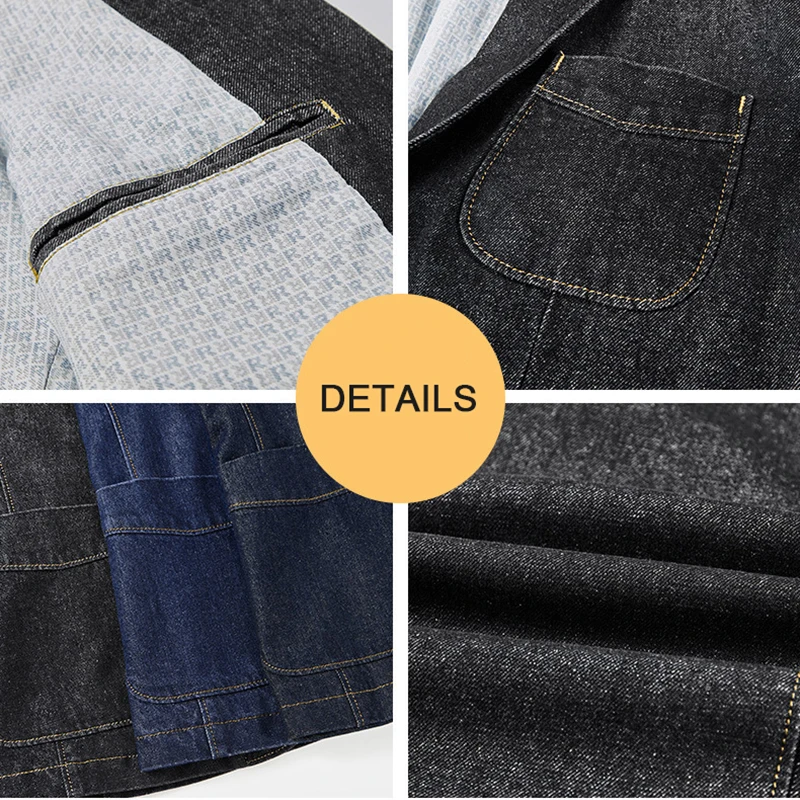Men's Denim Blazers Oversized Outerwear Solid Business Casual Suit Jacket Men Clothing Leisure Blazer 4XL