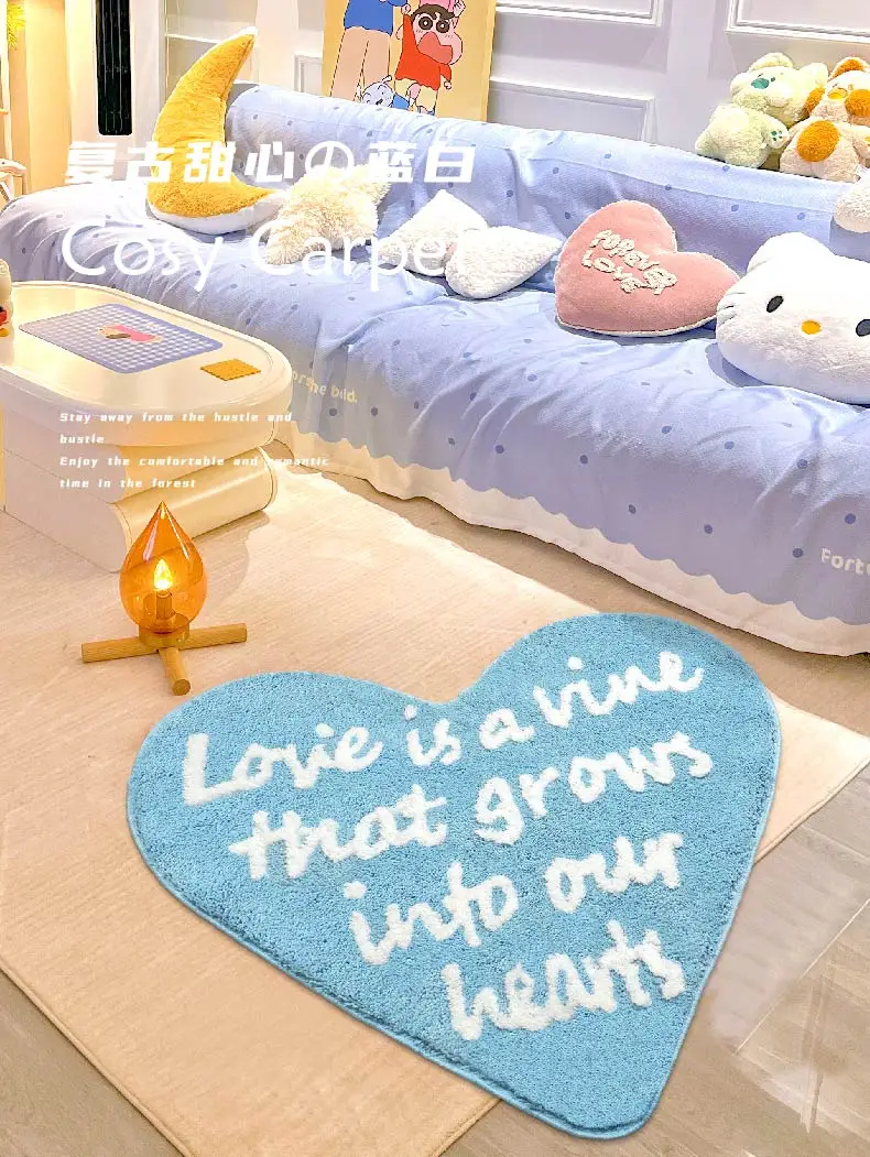 VIKAMA herzförmiger Buchstabenteppich im amerikanischen Stil, Plüsch-Schlafzimmer-Nachttischdecke, saugfähige Badezimmer-Bodenmatte, Heimdekoration – Detail 7