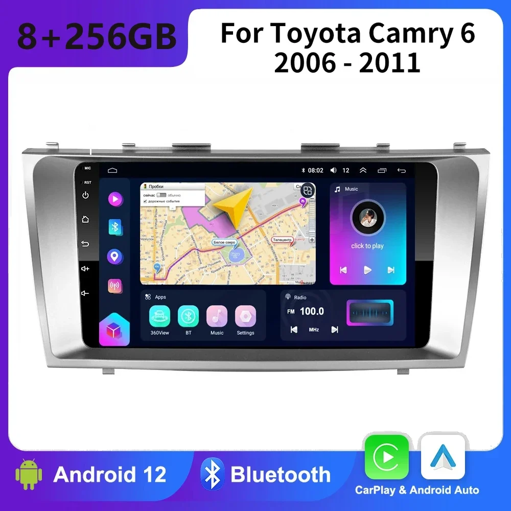 

Автомагнитола для Toyota Camry 6 XV 40 50 2006-2011, мультимедийный видеоплеер, навигация, стерео, GPS, Android 12, 2DIN, Dvd