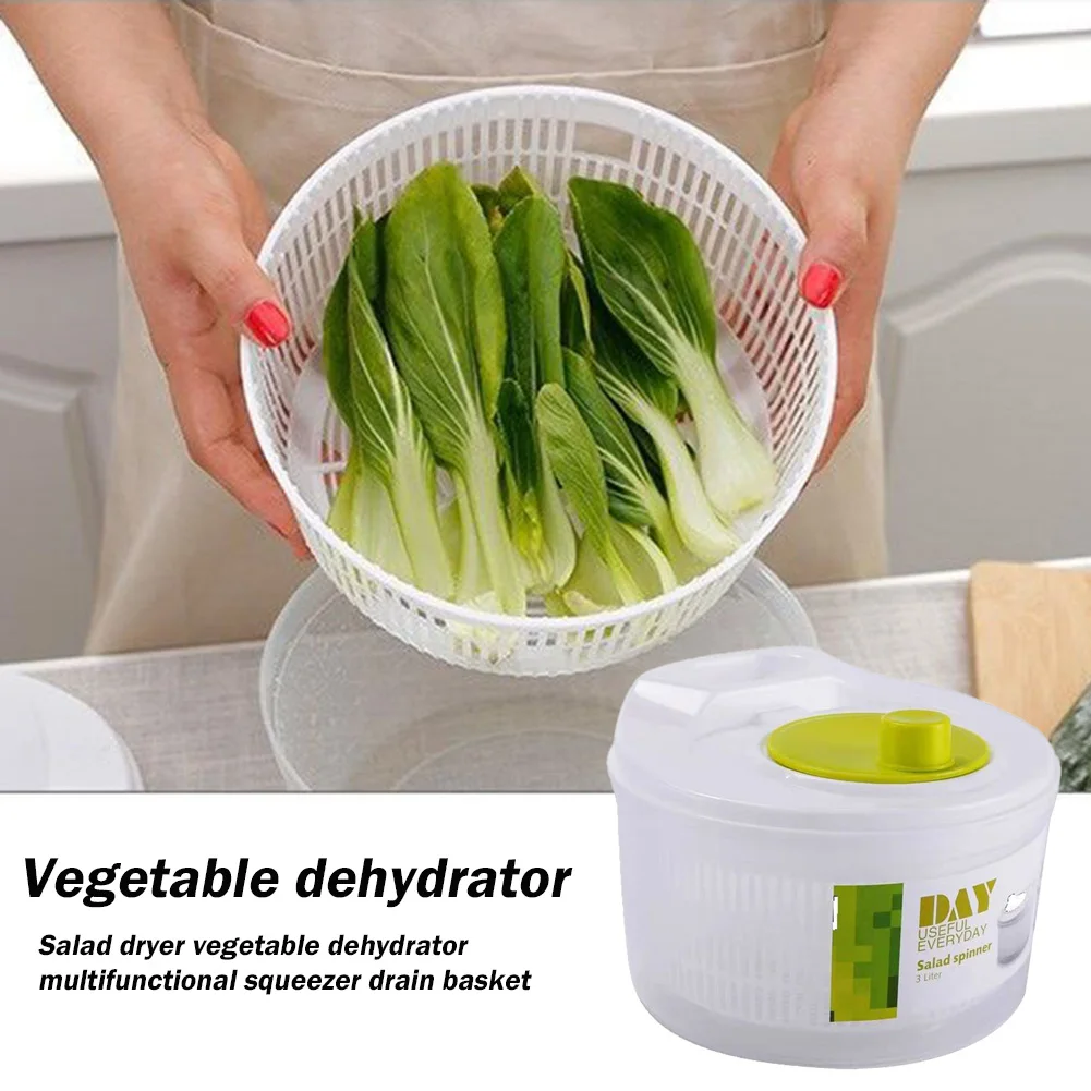 Saniswink Salad Spinner Vegetable Washer with Bowl ，Large Manual Salad Vegetable Fruits Washer Spinner Lettuce Dryer Dehydrator White Green 
