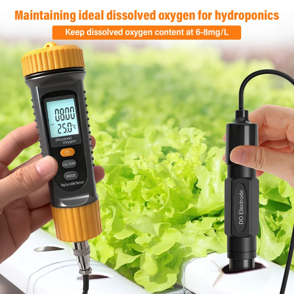 Portable Dissolved Oxygen Meter DO Tester with Replaceable Probe ATC 0-20mg/L Wa