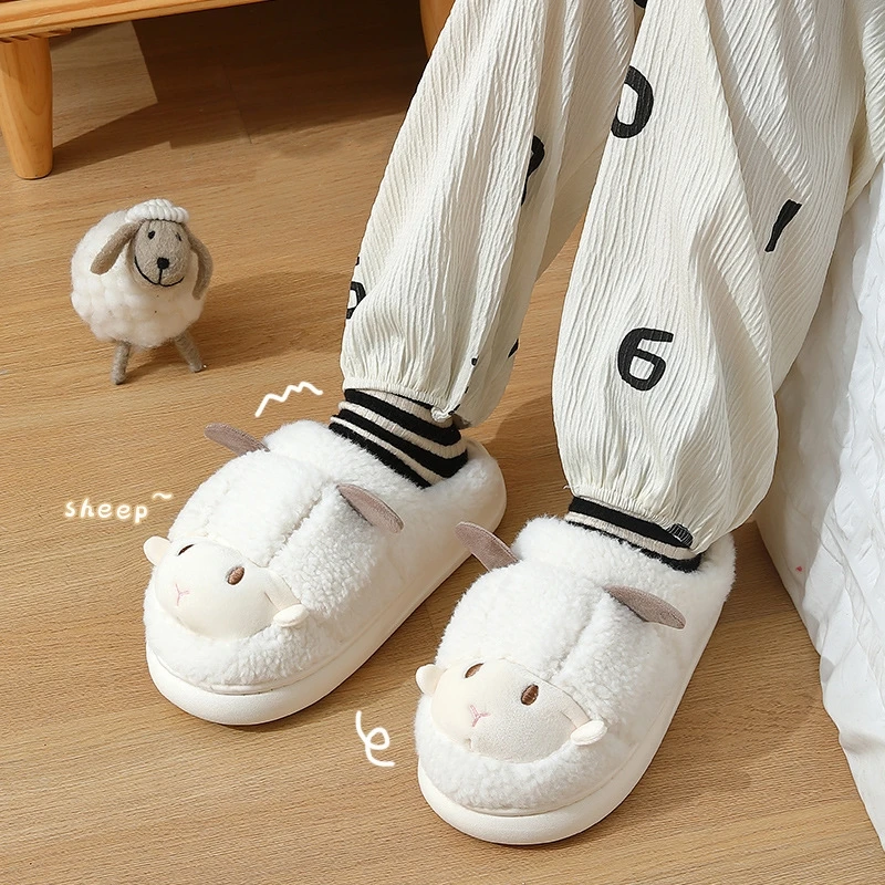 

ASIFN Women's Cotton Slippers Keep Warm in Winter Cute Thick Cartoon Anti Slip Indoor Soft Sole Breathable Plush Shoes Couple