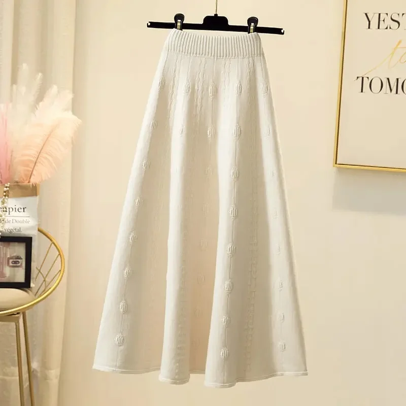 Medium-Length High-Waisted Knit Skirt For Women Spring Autumn Sweater A- Line Umbrella Skirt Winter Skirt Woolen Material