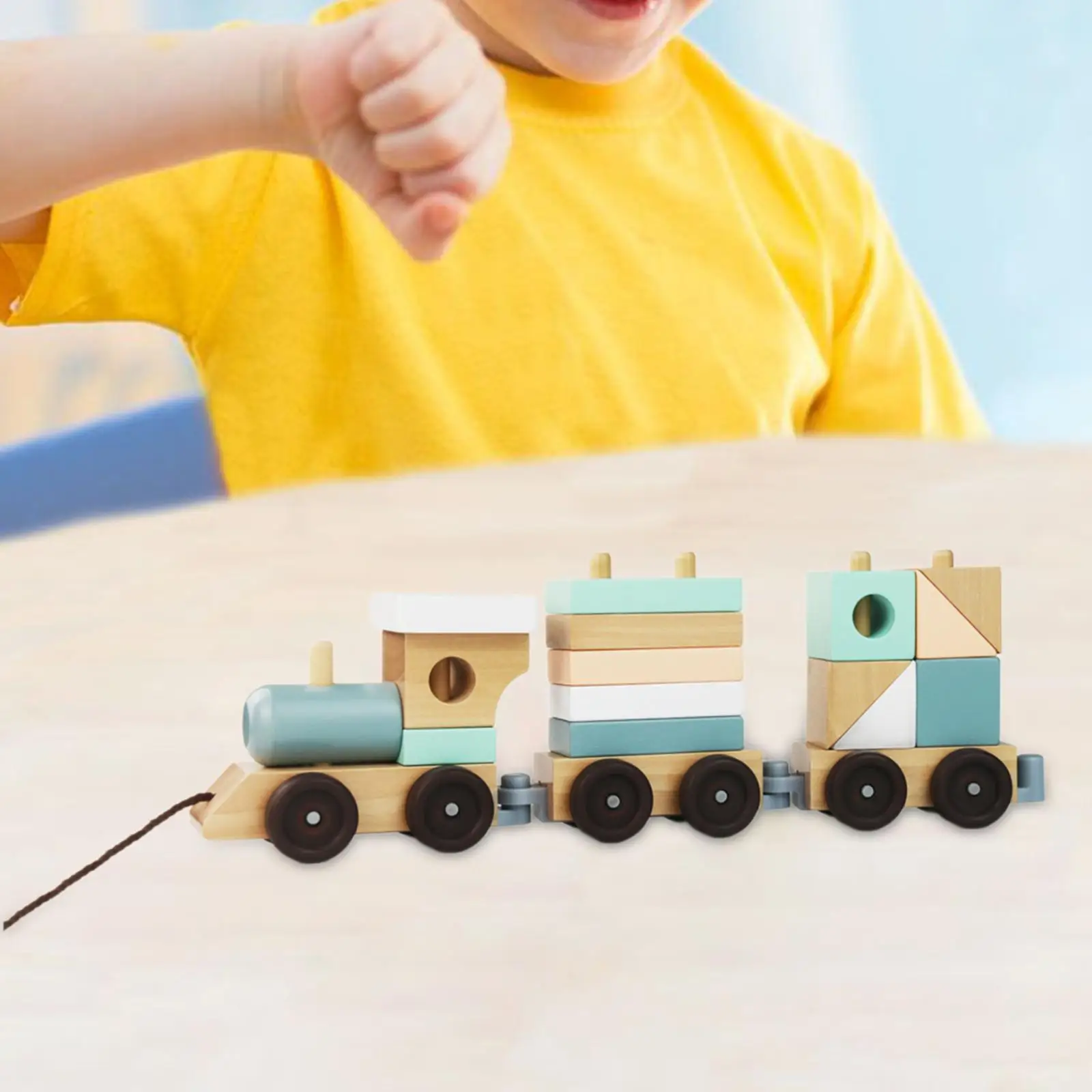 

Stacking Train Pull Along Train Toy Montessori for 1 2 3 Year Old Kids Gifts