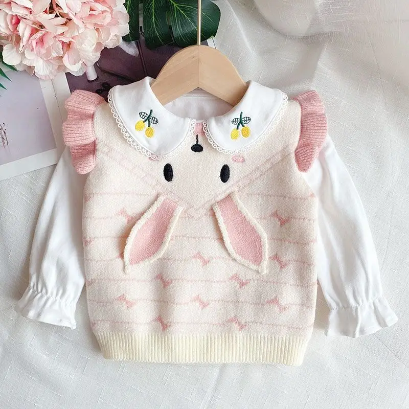 Toddler Baby Sweater Vest Spring and Autumn Rabbit Ears Sweater Girl Knitted Vest Knitted