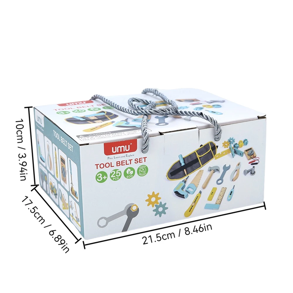 나무로 만든 어린이 공구 세트, 25종의 건설 장난감 세트, 3세, 4세, 5세 여아 및 남아용 가방형 장난감