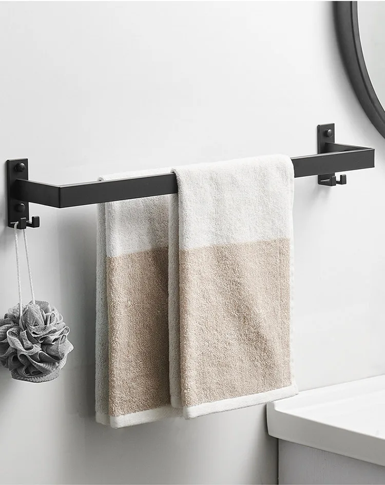 Description Picture 2 of itemWall Mount Towel Rack Bathroom Accessories Shower Room Holder Towel Hanger Double Towel Bar Hook Bathroom Shelf Space Aluminum