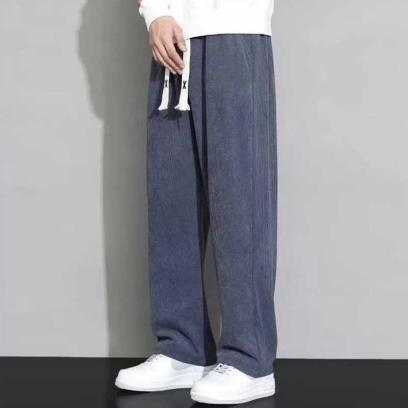 Versatile loose straight leg men's 2024 spring and autumn corduroy pants, cool and trendy brand wide leg sports casual pants 2