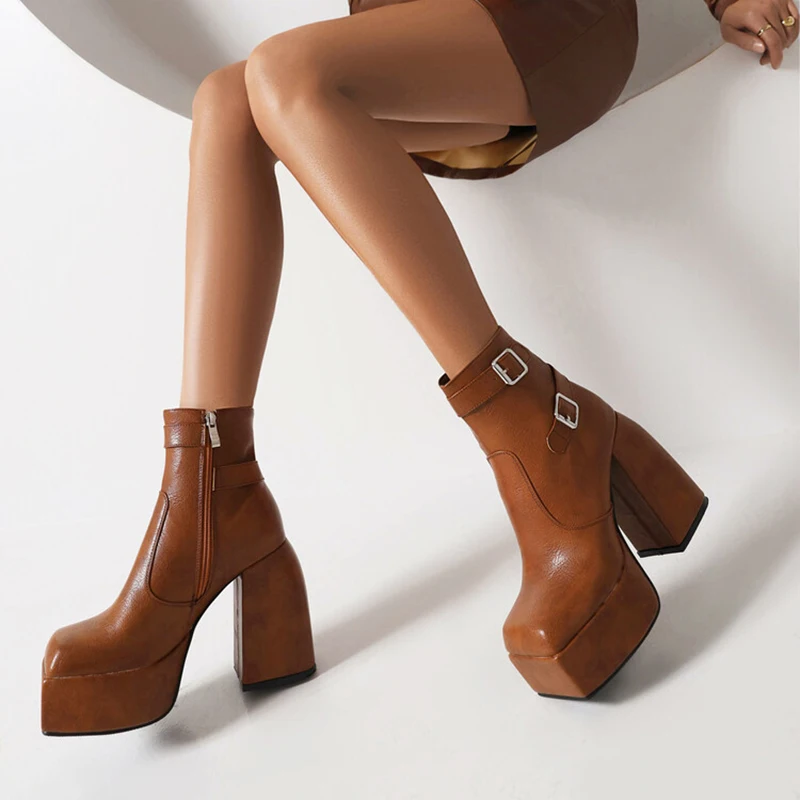 Kolnoo 2023 New Arrival Handmade Womens Chunky Heels Ankle Boots Big Size 34-47 Platform Booties Evening Fashion Hot Sale Shoes