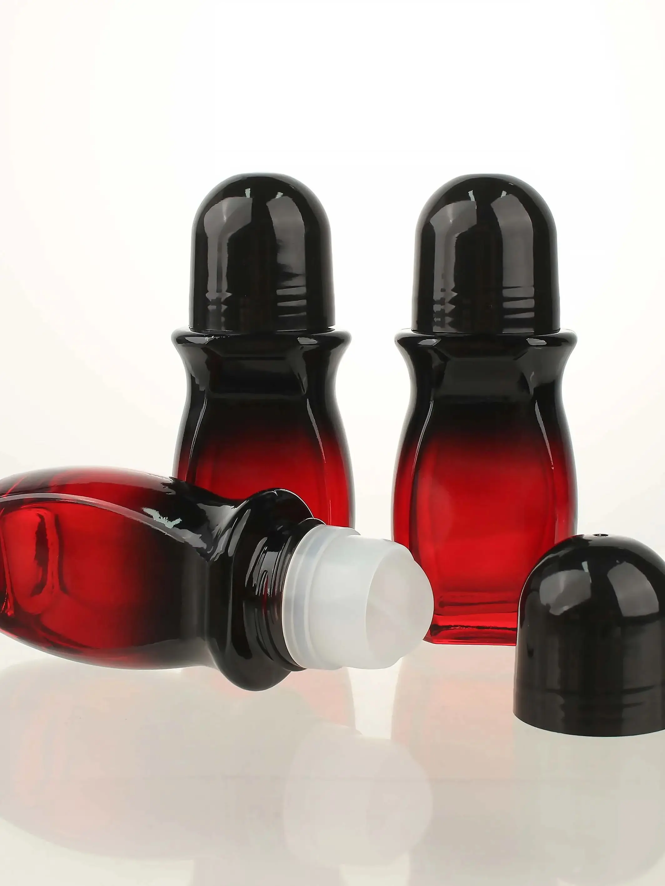 5 flaconi vuoti da 50 ml (1,67 oz) in vetro sfumato rosso con applicatore a rullo per deodorante, contenitori ricaricabili e flaconi roll-on fai da te._voghion.com