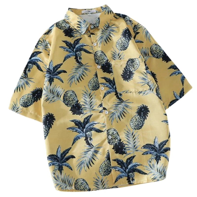 Summer Men's Thin Short Sleeve Floral Shirt Fashion Handsome Casual Slim Fit Hawaiian Beach Vacation Shirt Jacket