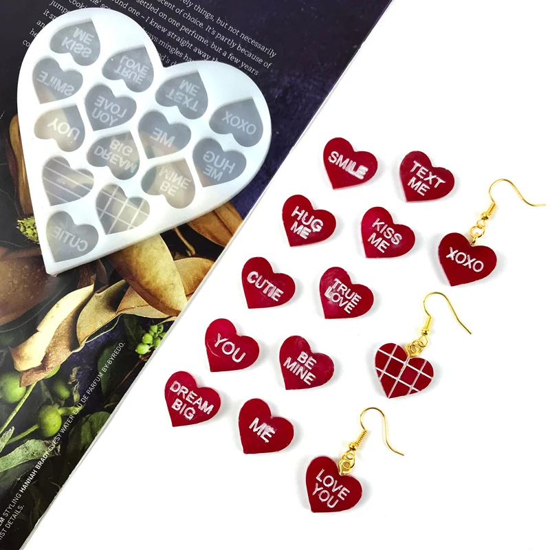 Love Earrings Crystal Epoxy Resin Mold DIY Valentine's Day Love Letter Earrings Silicone Mold n58f diy valentine s day theme love earrings irregular shape earrings epoxy mold