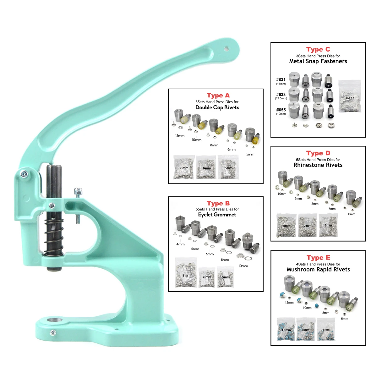 Hand Press Double Cap Rivets Double Cap Rivet Press Tool Eyelets