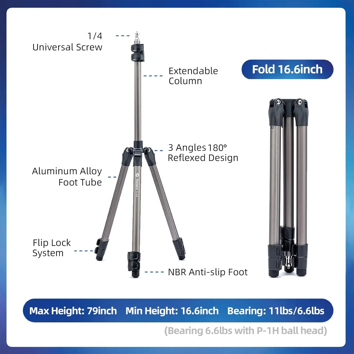 Fotopro TL-970 2M Photography Light Stand Ultra Tall Light Stand for DSLR Phone Reflector Softbox