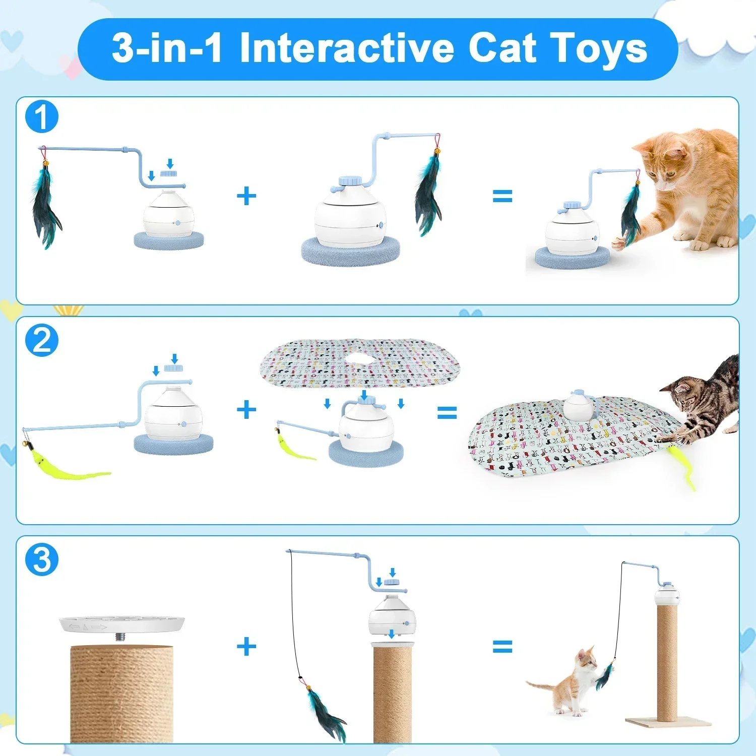 Интерактивная моторизованная палочка для кошек, 3 режима