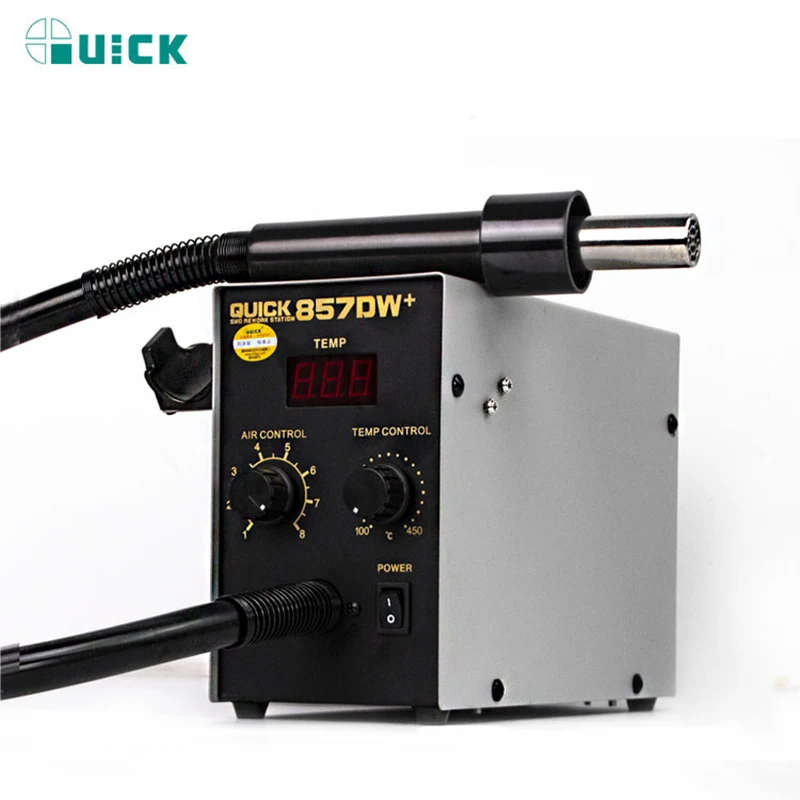 QUICK 857DW+ Bga Rework Station 580W Hot Air Gun Station with Heater SMD Rework Soldering