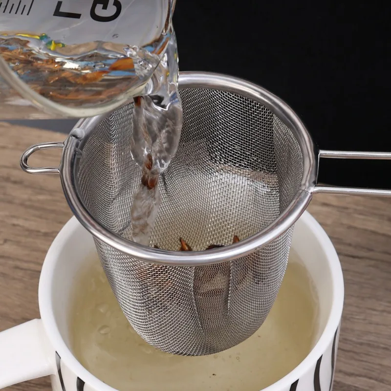 Stainless Steel Tea Strainer Coffee Herb Spice Filter Diffuser Fine Mesh Colander with Handle Reusable Anti-Scald Tea Infusers