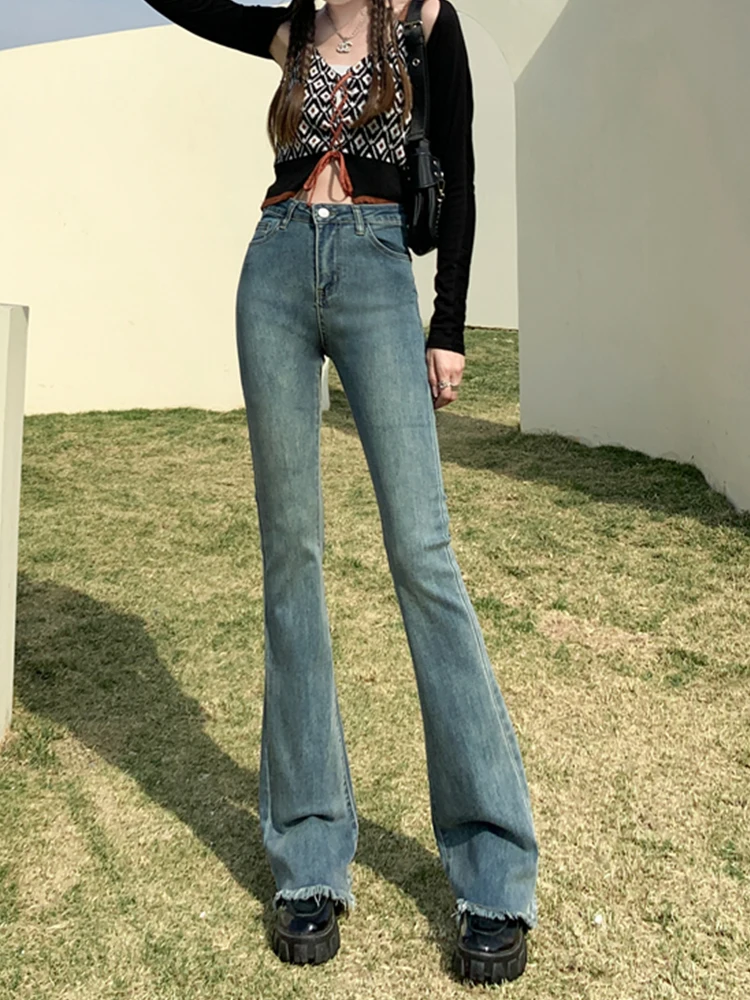 Yitimoky High Waist Fashion Denim Jeans for women Wide Legs Pants Spring 2022 full length Vintage blue Straight Ladies Mon Jeans armani jeans