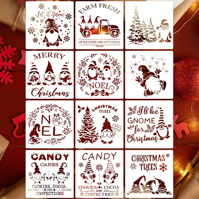 

30*30cm Christmas Dwarf Stencils DIY Layering Wall Scrapbook Coloring Embossing Decoration Graffiti Painting Template Reusable