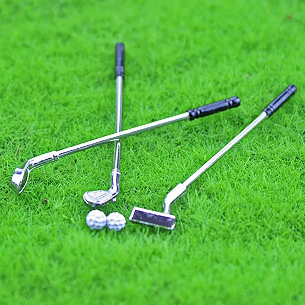 3Pcs 1/12 Dollhouse Miniature Accessories Mini Metal Golf Club with Ball Model Toy for Doll House Decoration ob11 bjd