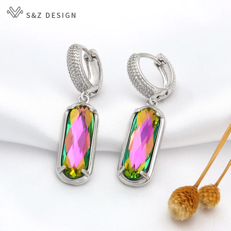 S&Z DESIGN New Luxury Oval Egg Shape Crystal Dangle Earrings For Women Wedding Elegant Party Jewelry 585 Rose Gold Color Gift