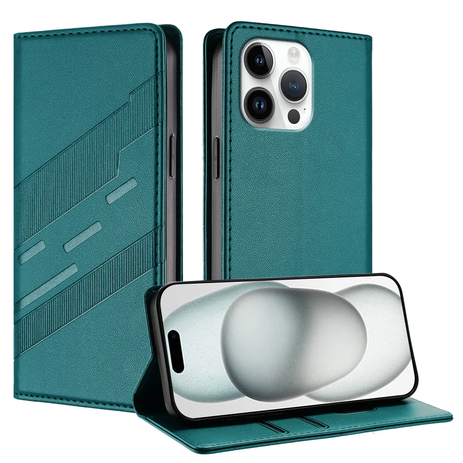 Magnetic Closure Plain Leather Wallet Flip Phone Case with Card Slots