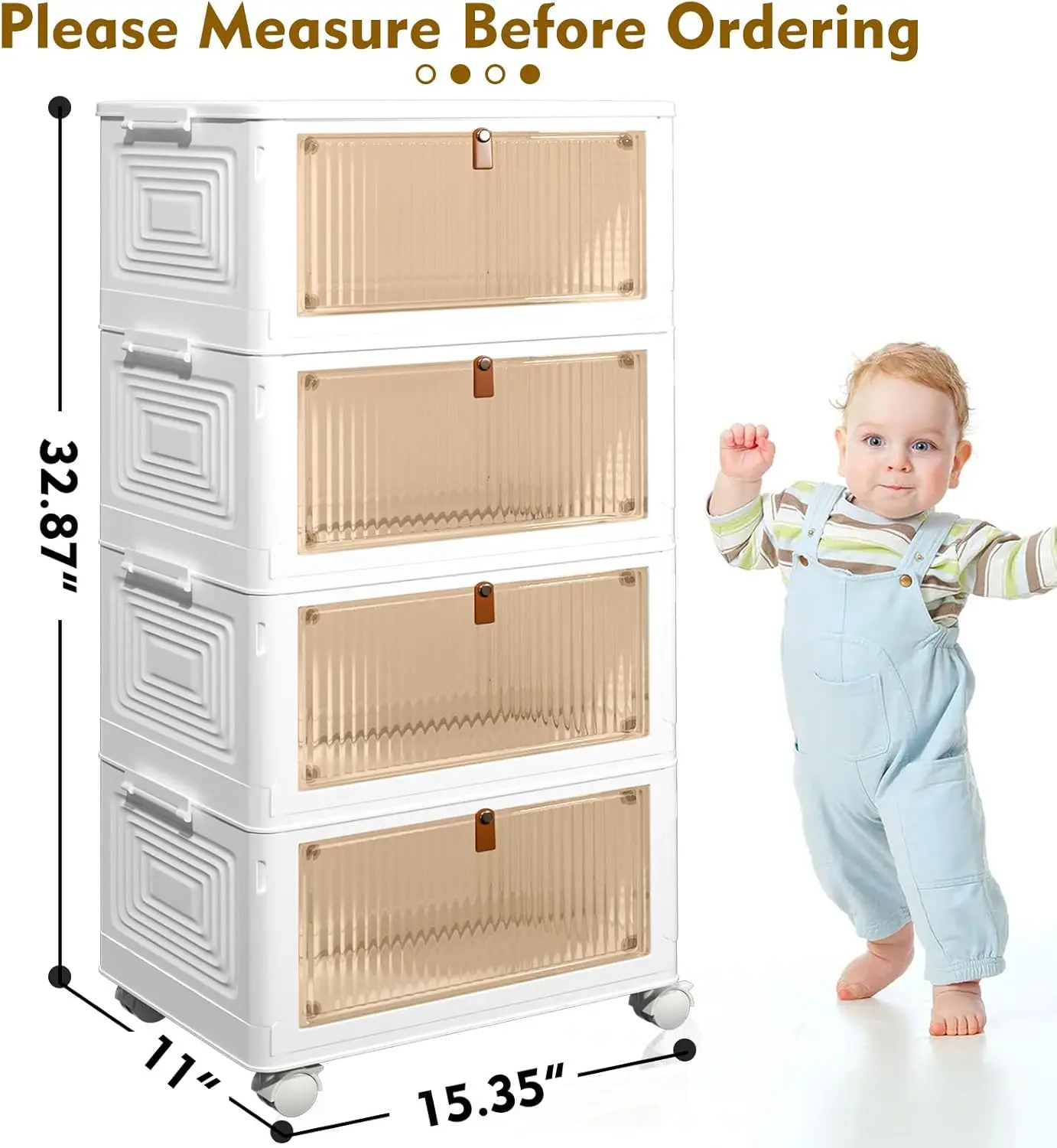 4 Tier Plastic Storage Bins and Boxes Organizer - Stackable with Lids for Bedroom, Living Room, Kitchen, Office - Foldable Conta 5
