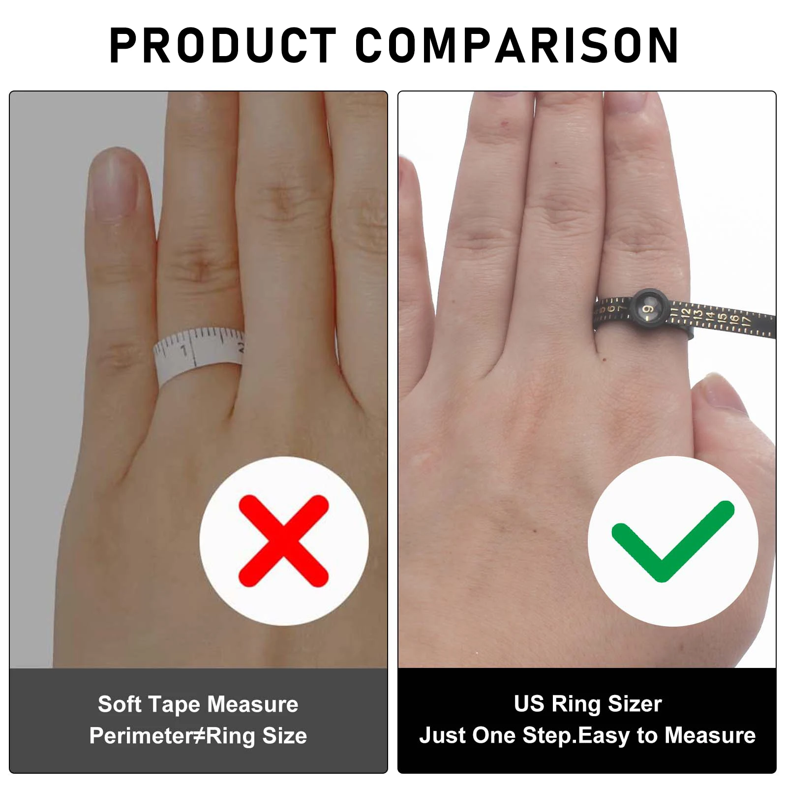 100 Pack US Ring Sizer Measuring Gauge 1-17 US Rings Size Plastic Finger  Sizing Measure Tool, Reusable, Black