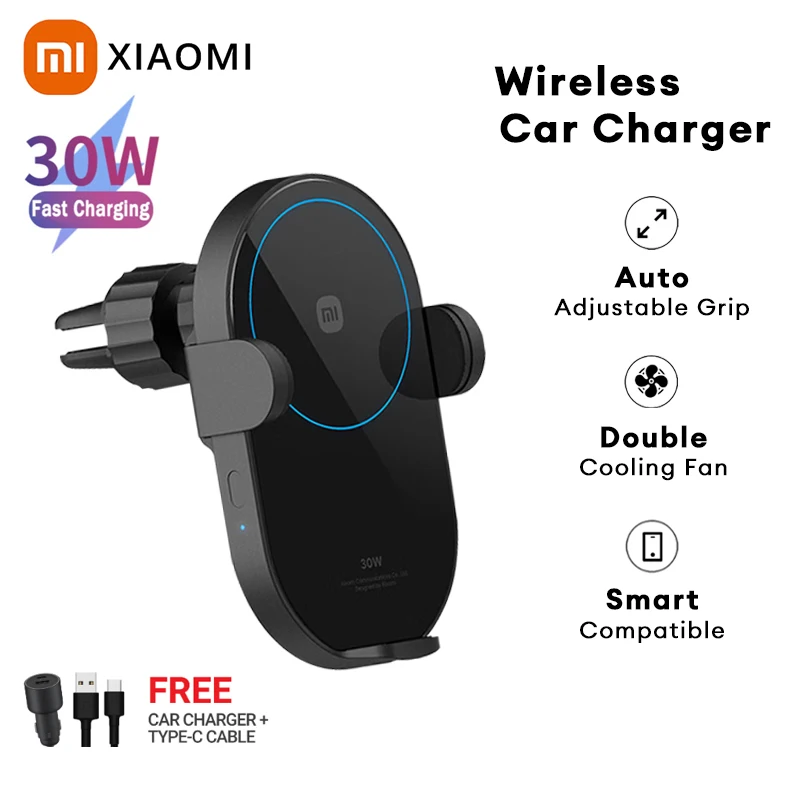 Xiaomi Wireless Car Charger 30W Electric Auto Pinch On-Board Charger Inductive Expansion Phone Holder Fast Charging 15w desktop wireless charger mobile phone wireless fast charging bracket white