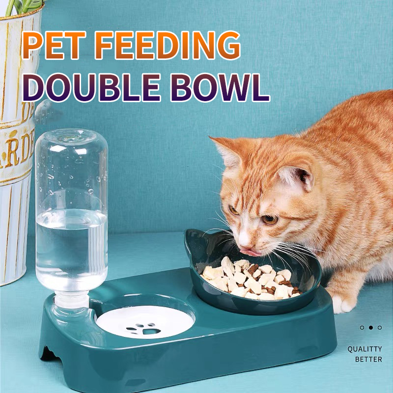 Automatic Double Bowl Pet Waterer for Dogs And Cats - Cat Bowl Dog Bowl with BuiltIn Drinking Water Feature Suitable for Feeding