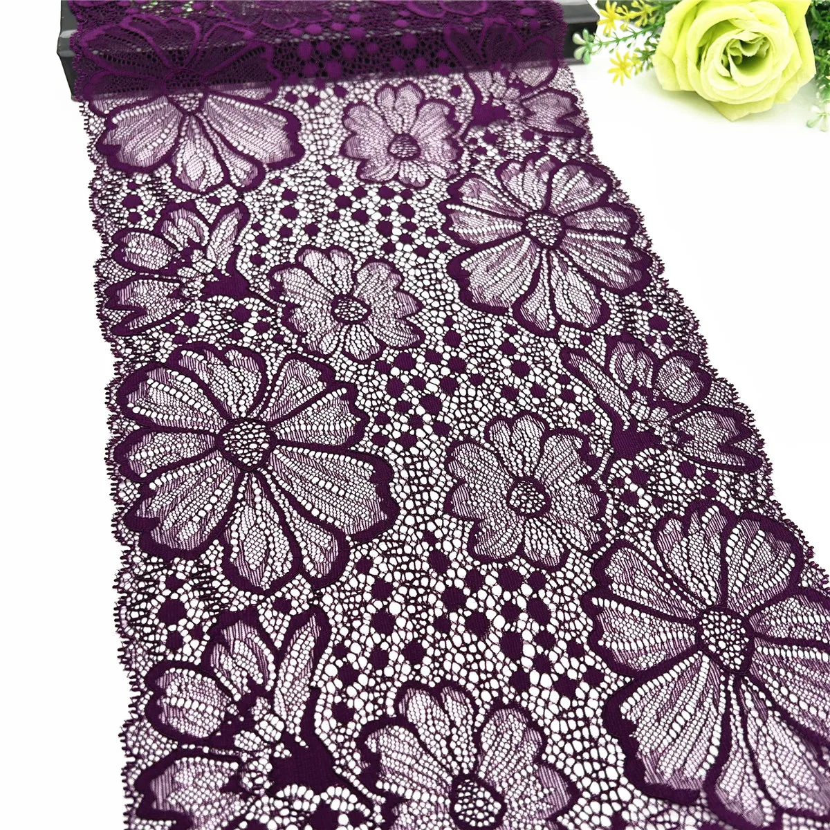 3y/lot Width 22cm Dark Blue Elastic Stretch Lace Trim 1