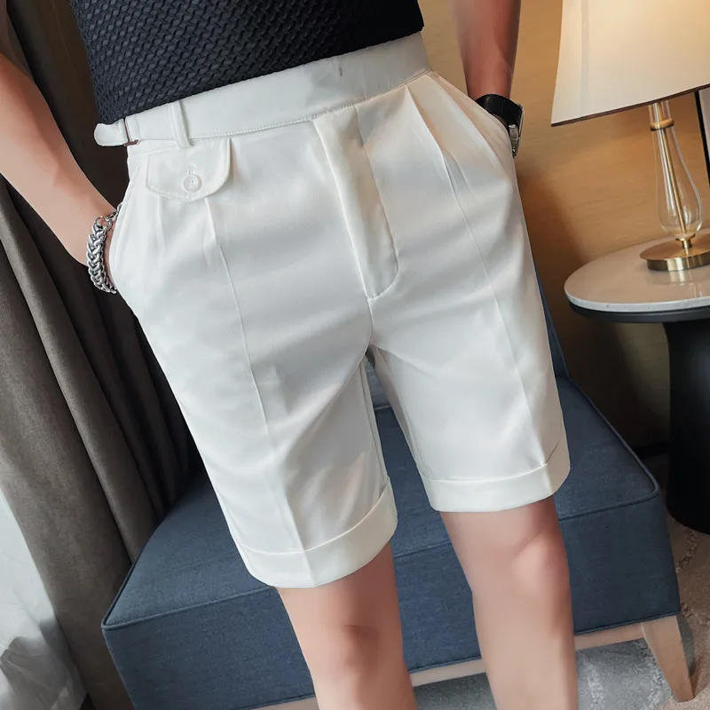 High Quality Summer High Waist Drape Formal Suit Shorts Men Clothing Fashion Business Casual Slim Fit Office Short Pants 29-36