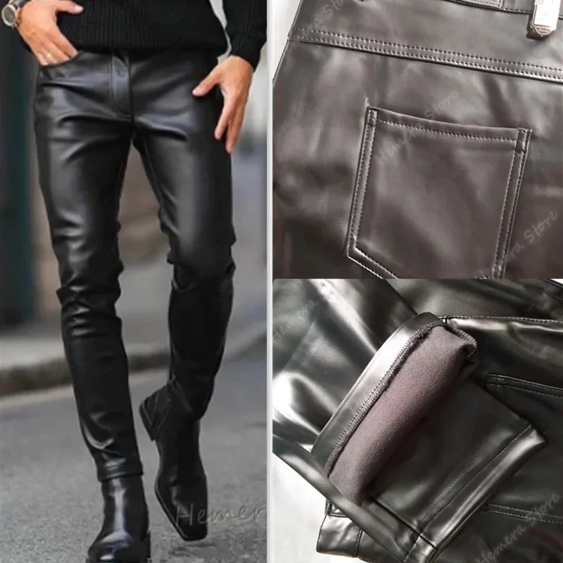 

Dropshipping Leather Pants For Men Elastic Fashion PU Leather Trousers Streetwear 2023 Spring Autumn Motorcycle Pants