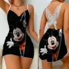 Mini Dress Pajama Skirt Bow Knot Party Dresses Satin Surface Minnie Mouse Disney Mickey Womens Fashion Summer 2024 Elegant Women 4