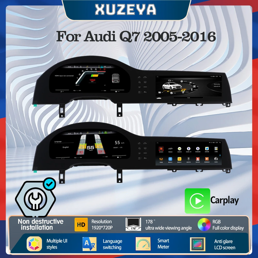 아우디 Q7 4L 2005-2016용 디지털 계기판, 속도계, 안드로이드 라디오, GPS 네비게이션, CarPlay 안드로이드 오토