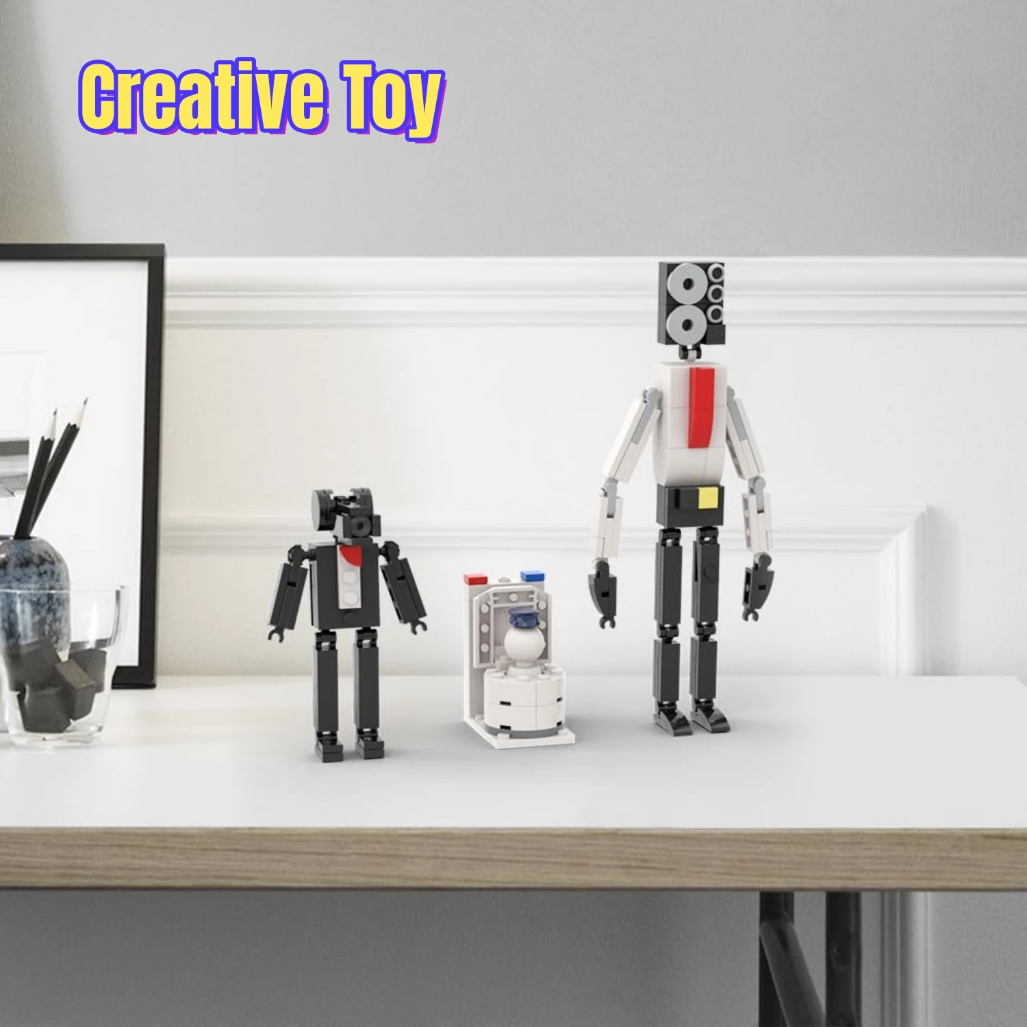 3-in-1 Toilet man building block set，Fun Video Characters Meme Toys with Cameraman and Large Speakerman Action Building Kit