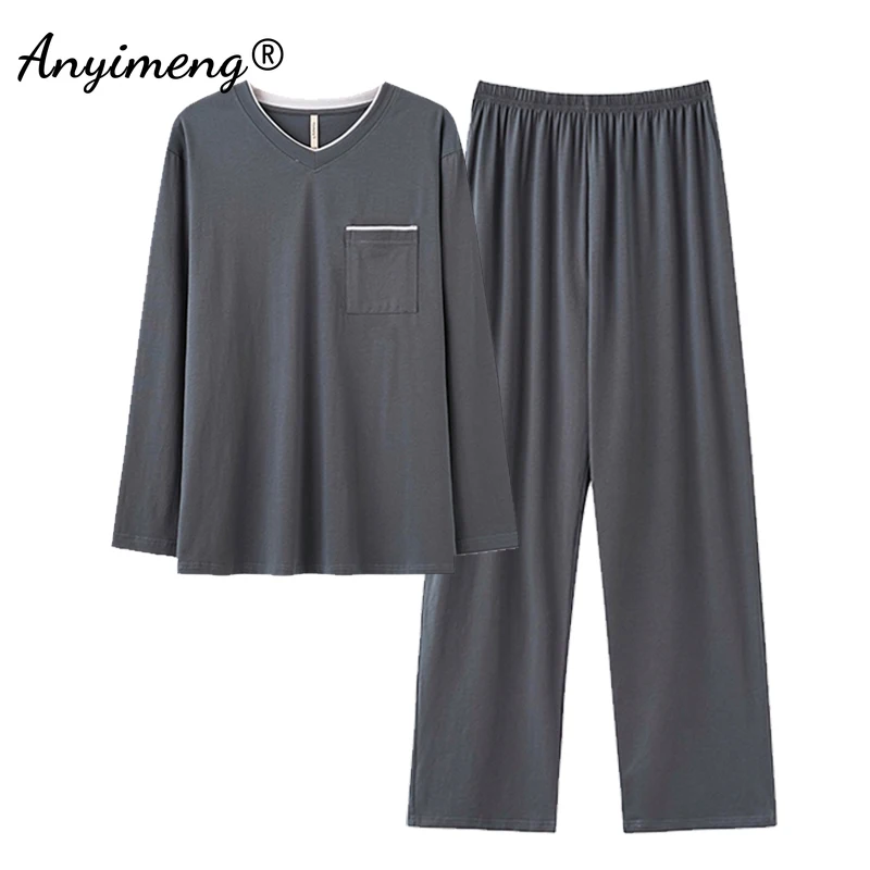Autumn Winter Black Pajamas for Men Soft Faux Cotton Homewear Long Sleeves Nightwear Leisure Man Fashion Sleepwear New pajamas set,man pajamas set