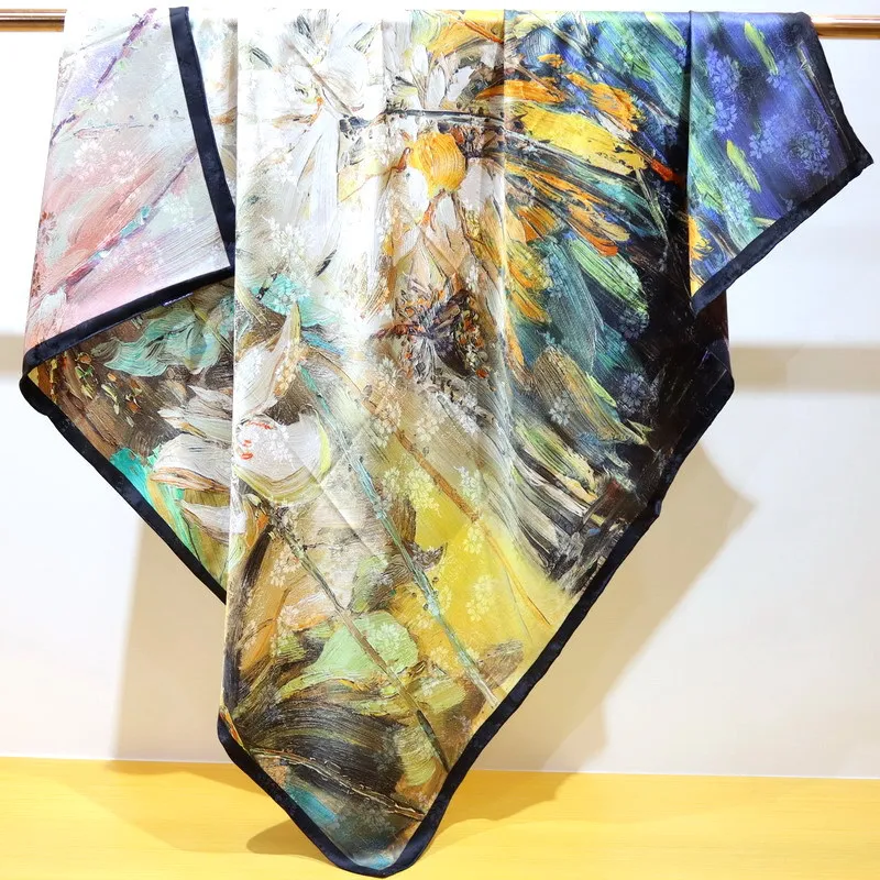 

Fashion double sided Print 100% natural Silk scarf Shawls Ladies Large Summer Bandanna Pashmina 110CM Hijab for Women Scarves