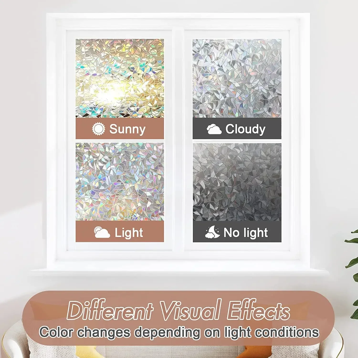 Window Film Rainbow Static Cling Stained Glass Window Covering Sticker Non-Adhesive Removable Reflective for Home