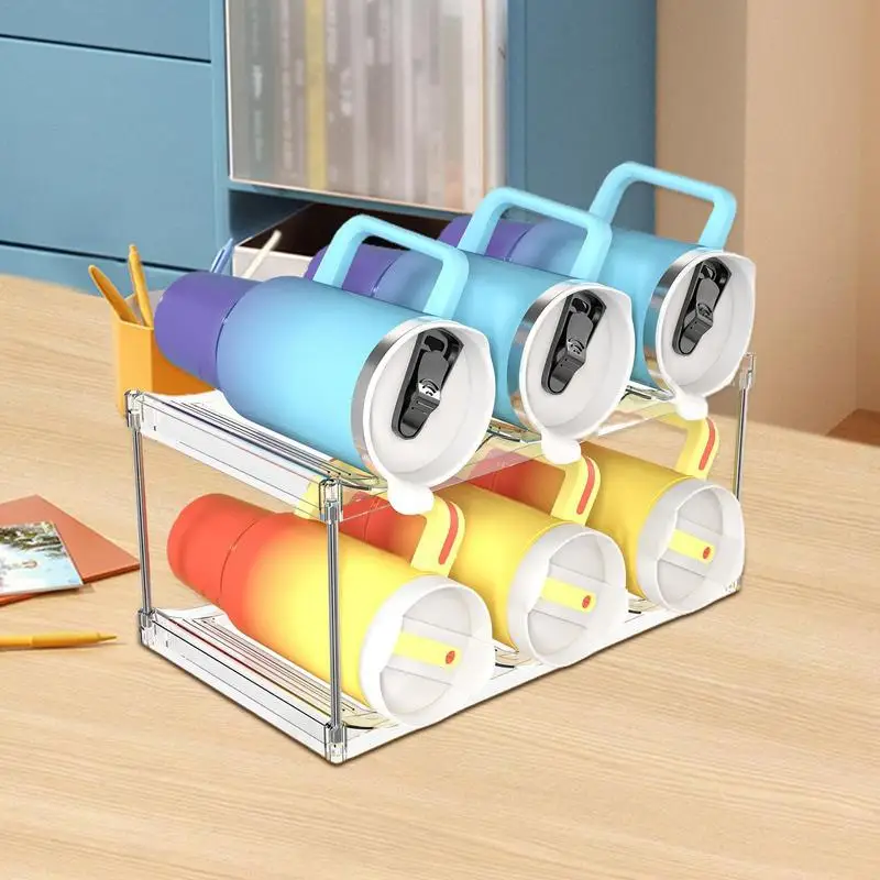 Tumbler Holder Organizer Stackable Drink Organizer For Fridge 4 Tier Transparent Large Wine Rack Display For Home Organization