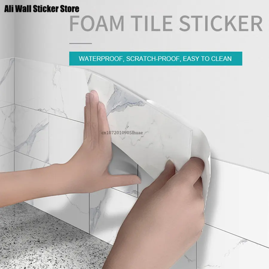 White Foam Tile Stickers Kitchen Waterproof Oil Proof Wallpaper Self-Adhesive Marble Living Room Bathroom Wall Renovation Film